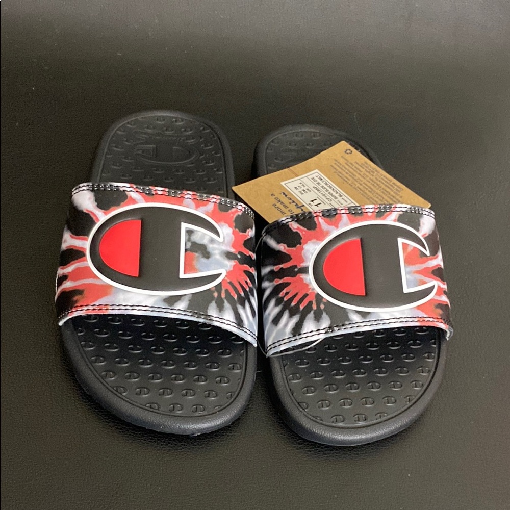 Champion Black and Red Super Slide Tie Dye Kids Size 11